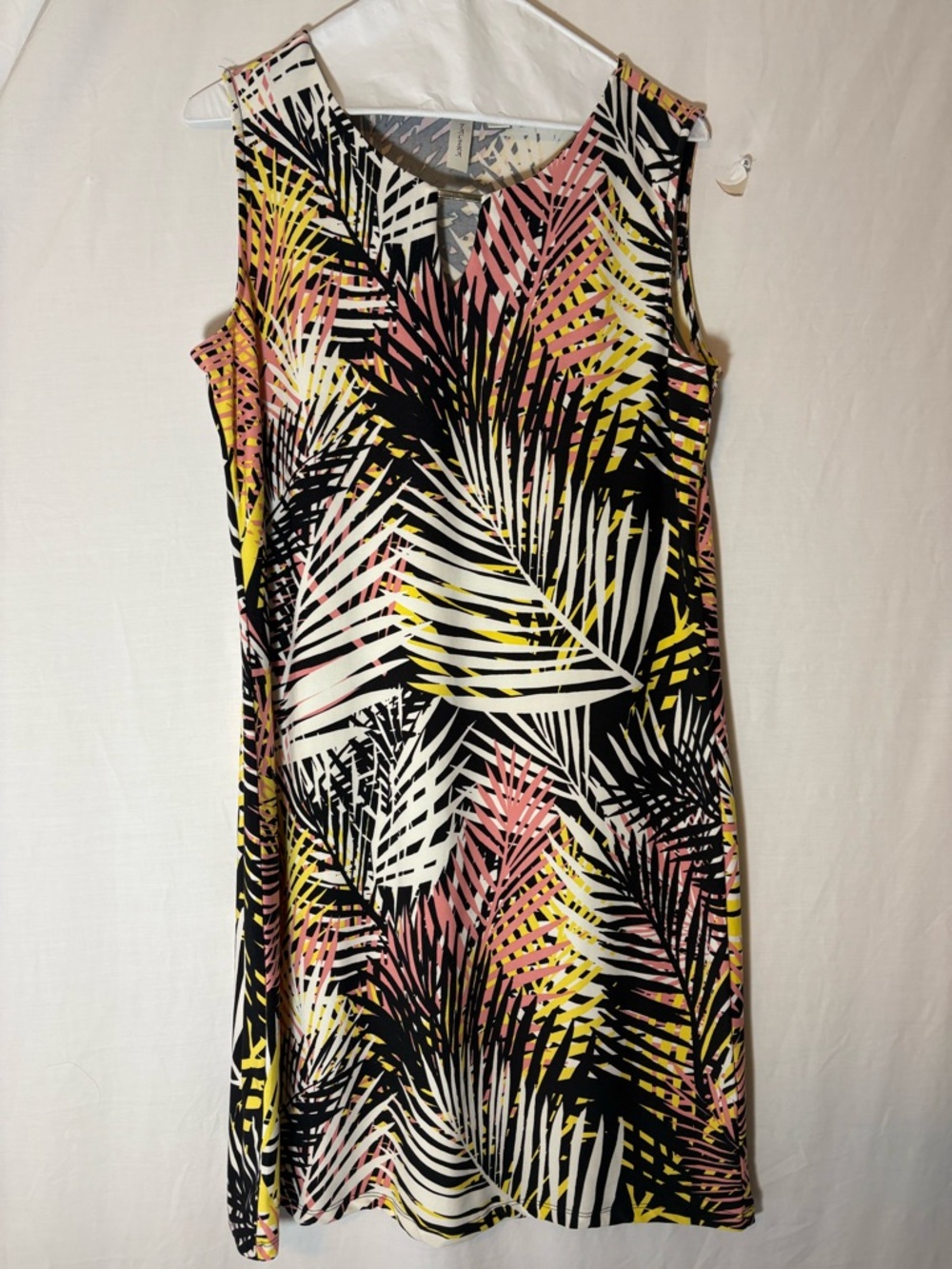 Tacera Black, Pink & Yellow Palm-Print Sleeveless Dress